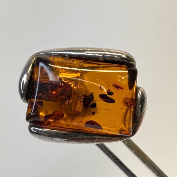 Sterling Silver Honey Baltic Amber Rectangular‎ Stud Earrings Marked - Picture 5 of 16